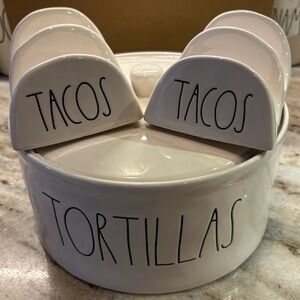 Rae Dunn White Tortilla Warmer/2 Taco Holders